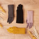 Three-In-One Knit Gloves in Mustard Three In One Giftable Knit Winter Gloves