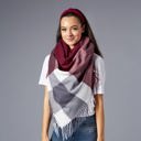 Fringe Plaid Blanket Scarf Burgundy & Grey Giftable Winter Blanket Scarves - Large Scarf Wrap Shawl for Her in Plaid and Prints