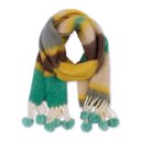 Zoey Stripe Scarf Green Super Soft Bright PomPom GIftable Winter Fuzzy Scarf for Her - Gift Stocking Stuffer