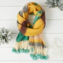 Zoey Stripe Scarf Green Super Soft Bright PomPom GIftable Winter Fuzzy Scarf for Her - Gift Stocking Stuffer