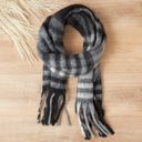 Cozy Plaid Fringe Gray Scarf  Giftable Plaid Winter Scarves - Hers and His