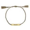 Feminist Stamped Brass Bar Woven Thread Bracelet  Giftable String Bracelets in a Glass Keepsake Jar - Mama, Girl Boss, Peace Out, Feminist, You're My Fave, Me and You 