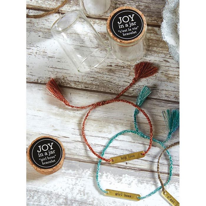 Giftable String Bracelets in a Glass Keepsake Jar - Mama, Girl Boss, Peace Out, Feminist, You're My Fave, Me and You 