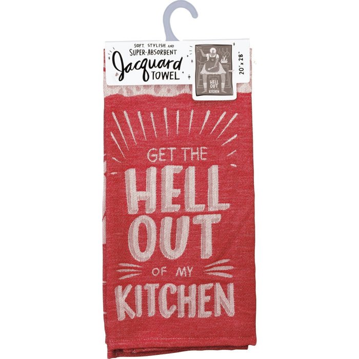 "Get The Hell Out of My Kitchen" and other Jacquard Giftable Novelty Tea Towel 20" x 28" | Gift for Her