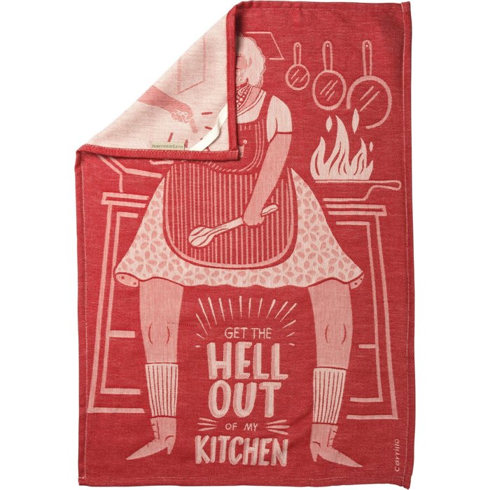 "Get The Hell Out of My Kitchen" and other Jacquard Giftable Novelty Tea Towel 20" x 28" | Gift for Her