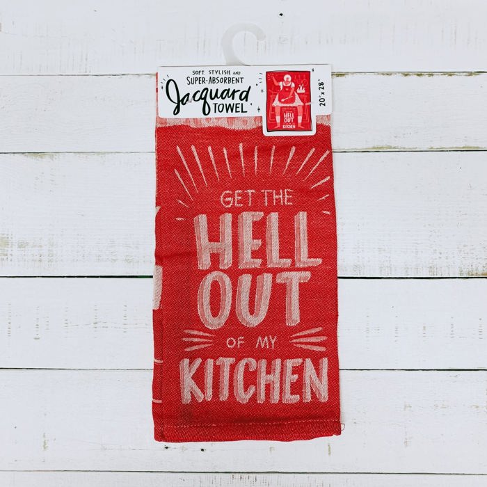 "Get The Hell Out of My Kitchen" and other Jacquard Giftable Novelty Tea Towel 20" x 28" | Gift for Her