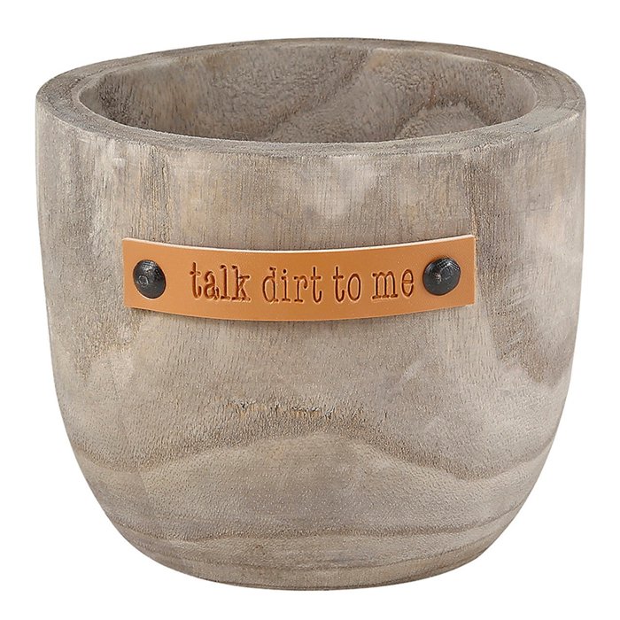 Wood Planters with Cute Sayings on Leather Tags: Late Bloomer, Flower Power, I Will Survive