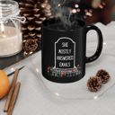 She Mostly Answered Emails in Grave Design 11oz Black Mug | Coffee Tea Cup Giftable Mugs to Co-workers Funny Office Gifts | Coffee Mugs with Witty Sayings