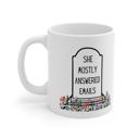 She Mostly Answered Emails in Grave Design Ceramic Mug 11oz | Coffee Tea Cup Giftable Mugs to Co-workers Funny Office Gifts | Coffee Mugs with Witty Sayings