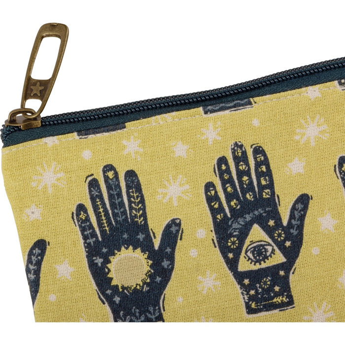 Hello Future Bring It Mystical Hand Zipper Pouch and Dish Tea Towel - All-Over Astrology Design in Yellow and Black