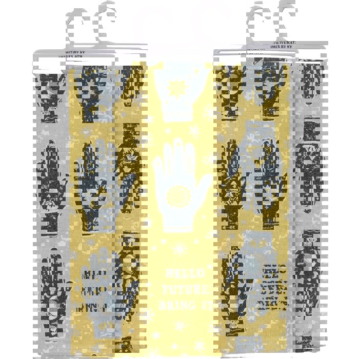 Hello Future Bring It Mystical Hand Zipper Pouch and Dish Tea Towel - All-Over Astrology Design in Yellow and Black