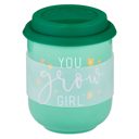 You Grow Girl Plant Themed Ceramic To Go Mugs with Silicone Lids and Sleeves | Gift for Her 