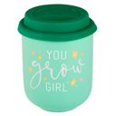 You Grow Girl Plant Themed Ceramic To Go Mugs with Silicone Lids and Sleeves | Gift for Her 