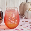 Hello Gourdgeous (Jumbo Size) Holiday Glassware - Christmas and Winter Themed Wine Glasses - Be Jolly or Leave, Merry Christmas Everyone