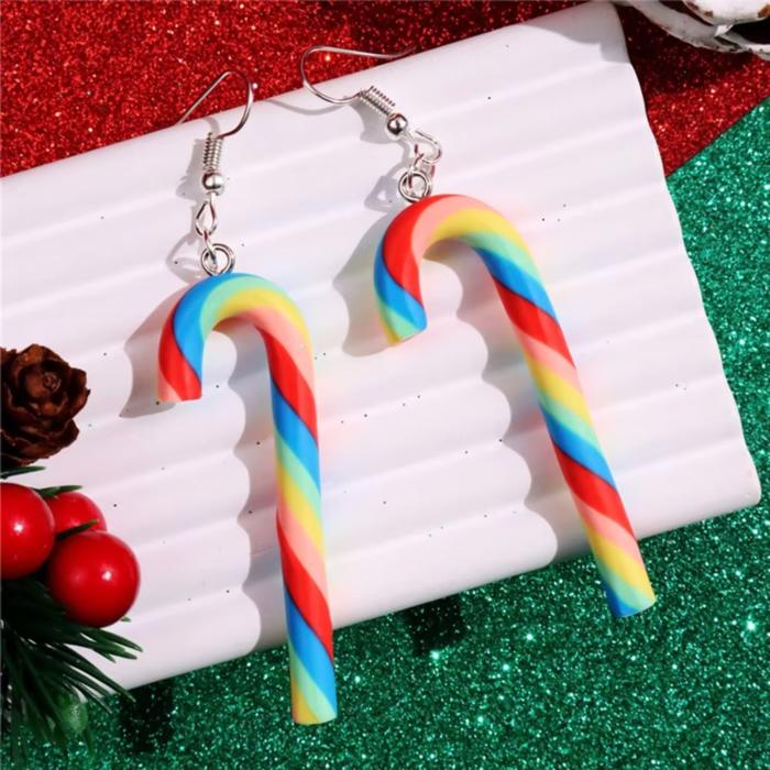 Candy Cane Christmas Party Earrings in Candy Stripe or Rainbow | Cute Playful and Fun Christmas Theme Fashion Jewelry