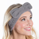 Gray Plush Bow Spa Headband | Soft Hair Band for Skincare Facial After Shower Plush Spa Headbands - 6 Styles and Colors With or Without Bow