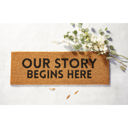 Our Story Begins Here Coir Door Mat | Welcome Outdoor Indoor Rug | 30" x 10" Skinny Doormats in Natural Coir | Welcome Outdoor Rug