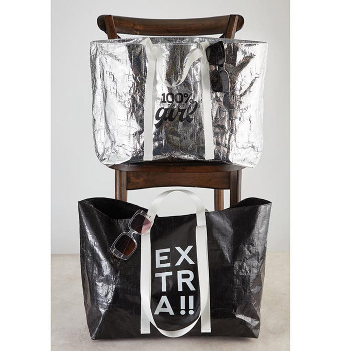 Extra Large Wrinkle Carry-All Tote Bag in Metallic Silver or Black Shine