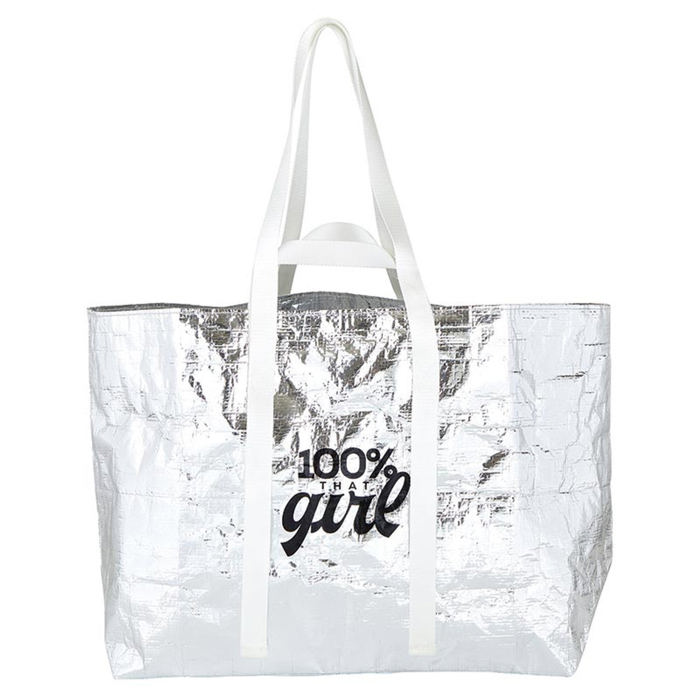 Extra Large Wrinkle Carry-All Tote Bag in Metallic Silver or Black Shine