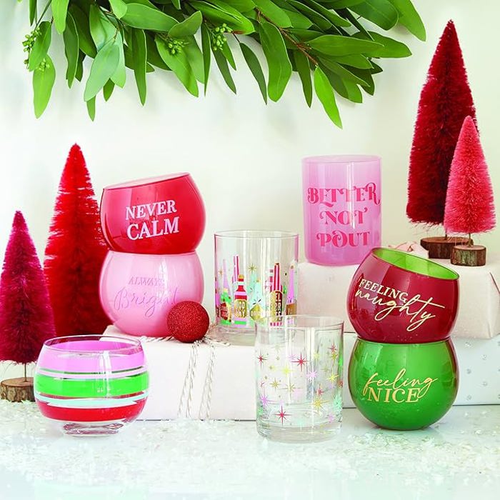 Cute Round Wine Glasses in 11 Styles - Feast Mode, Feelin Frosty, Grateful - Christmas, Winter, Holiday Themes