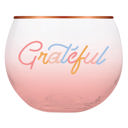 Grateful Roly Poly Pink Ombre Glass | Cocktail Glass Drinkware | 13 oz Cute Round Wine Glasses in 11 Styles - Feast Mode, Feelin Frosty, Grateful - Christmas, Winter, Holiday Themes