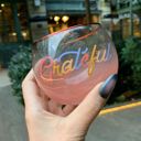 Grateful Roly Poly Pink Ombre Glass | Cocktail Glass Drinkware | 13 oz Cute Round Wine Glasses in 11 Styles - Feast Mode, Feelin Frosty, Grateful - Christmas, Winter, Holiday Themes