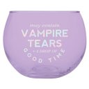 May Contain Vampire Tears Roly Poly Tinted Glass in Lilac | 13 oz. Cute Round Wine Glasses in 11 Styles - Feast Mode, Feelin Frosty, Grateful - Christmas, Winter, Holiday Themes