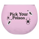 Pick Your Poison Roly Poly Tinted Glass in Pink | 13 oz. | Spooky Goth or Halloween Themed Cup Cute Round Wine Glasses in 11 Styles - Feast Mode, Feelin Frosty, Grateful - Christmas, Winter, Holiday Themes