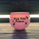 Pick Your Poison Roly Poly Tinted Glass in Pink | 13 oz. | Spooky Goth or Halloween Themed Cup Cute Round Wine Glasses in 11 Styles - Feast Mode, Feelin Frosty, Grateful - Christmas, Winter, Holiday Themes