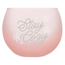 Stay Cozy Roly Poly Blush Pink Ombre Wine Glass  | 13 oz. | Fall Christmas Snowflake Hygge Themed Sm Cute Round Wine Glasses in 11 Styles - Feast Mode, Feelin Frosty, Grateful - Christmas, Winter, Holiday Themes