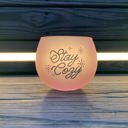 Stay Cozy Roly Poly Blush Pink Ombre Wine Glass  | 13 oz. | Fall Christmas Snowflake Hygge Themed Sm Cute Round Wine Glasses in 11 Styles - Feast Mode, Feelin Frosty, Grateful - Christmas, Winter, Holiday Themes