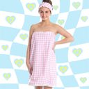 Pink Gingham Spa Wrap and Headband Set | Bath Body Towel Shower  | Gift for Her Bath Essentials  Luxe Spa Wrap and Headband Gift Set | Bath Body Towel Shower