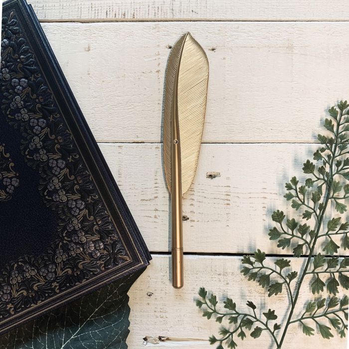 Quill Shaped Pen in Gold or Silver | Book Lover Faux Feather Pen |  Classic Pen Gift for Her Him