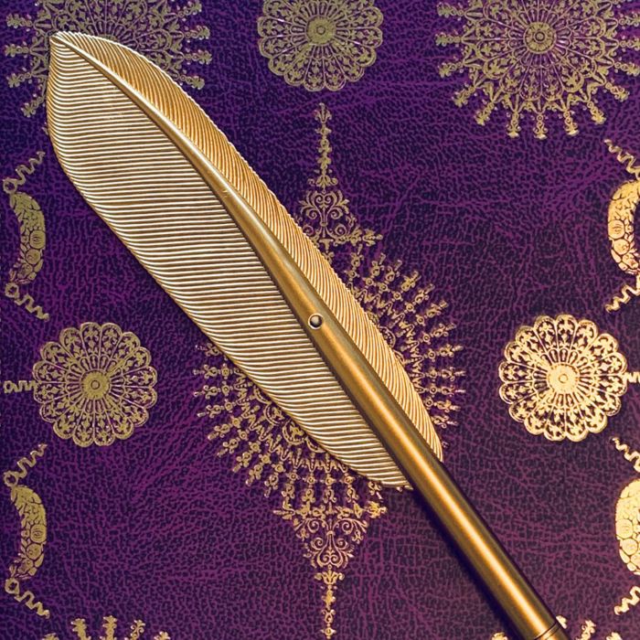 Quill Shaped Pen in Gold or Silver | Book Lover Faux Feather Pen |  Classic Pen Gift for Her Him