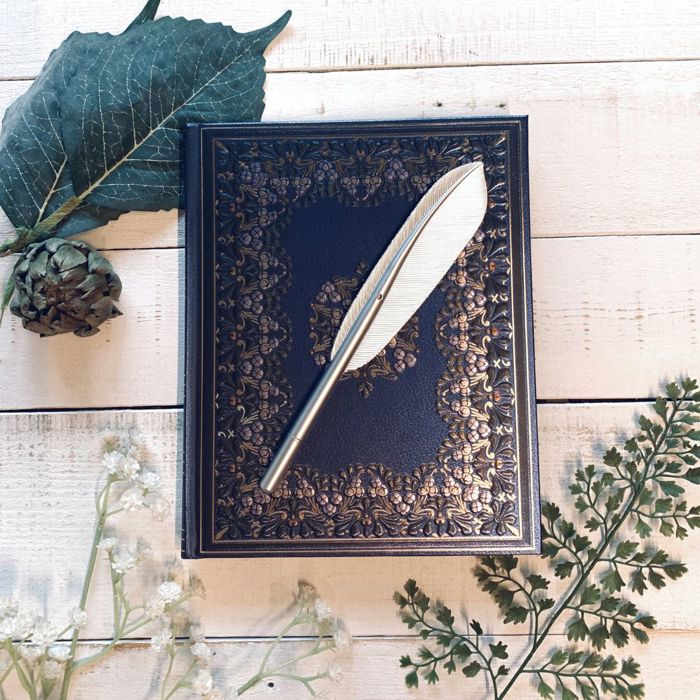 Quill Shaped Pen in Gold or Silver | Book Lover Faux Feather Pen |  Classic Pen Gift for Her Him