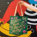 A Beautiful Day Begins With A Beautiful Mindset Floral Market Tote Bag | Daily Shopping Bag | Large Market Shopper Totes with Cute Designs and Sayings | Daily Shopping Storage Bag