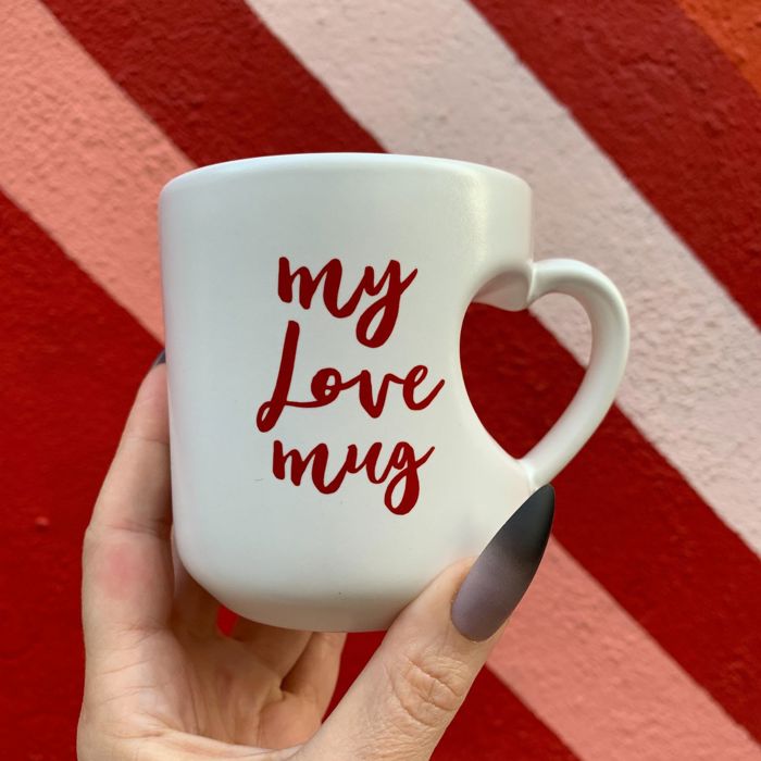 Heart Shaped Handle Romantic Gift Mug | Stoneware Tea Coffee Cup | Coffee Lovers Gift Valentine's Day