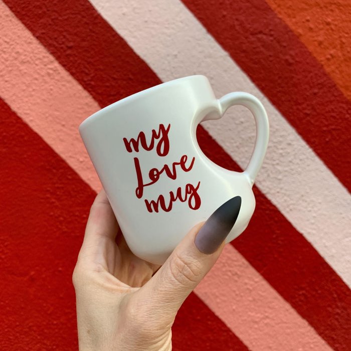 Heart Shaped Handle Romantic Gift Mug | Stoneware Tea Coffee Cup | Coffee Lovers Gift Valentine's Day