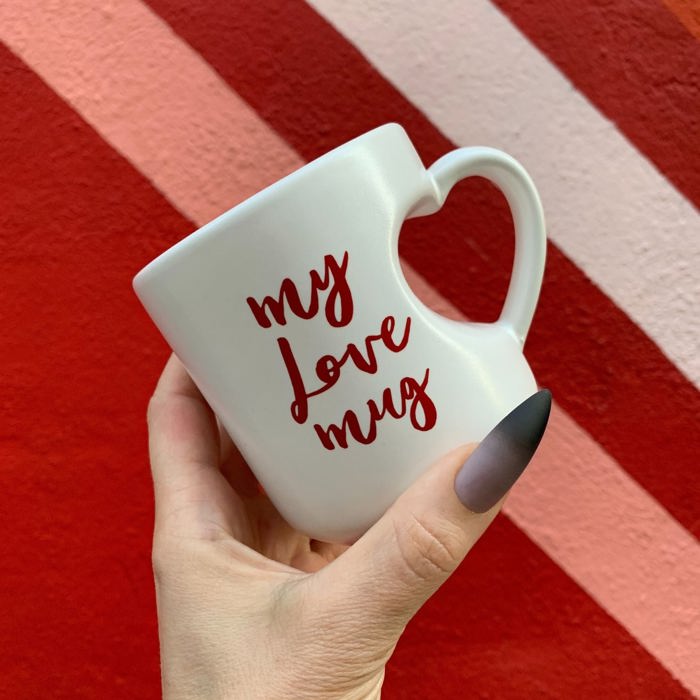 Heart Shaped Handle Romantic Gift Mug | Stoneware Tea Coffee Cup | Coffee Lovers Gift Valentine's Day