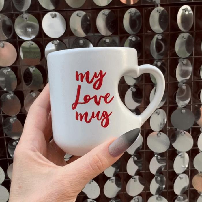 Heart Shaped Handle Romantic Gift Mug | Stoneware Tea Coffee Cup | Coffee Lovers Gift Valentine's Day