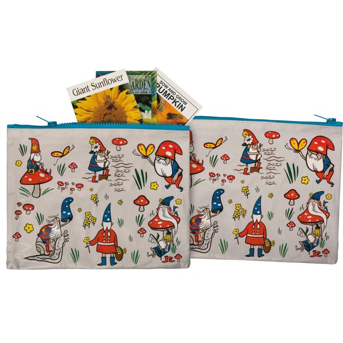 Recycled Material Pencil or Makeup Bag and Coin Purses with Sayings: Gnomes, Rainbow, She Believed She Could So She Did