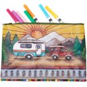 Camper Zipper Pouch | Camping Themed Purse Pencil Case Organizer | 9.50" x 7" Recycled Material Pencil or Makeup Bag and Coin Purses with Sayings: Gnomes, Rainbow, She Believed She Could So She Did