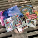 Rainbow and Sunrise Double-sided Zipper Pouch | Recycled Material Wallet Organizer | 9.50" x 7" Recycled Material Pencil or Makeup Bag and Coin Purses with Sayings: Gnomes, Rainbow, She Believed She Could So She Did