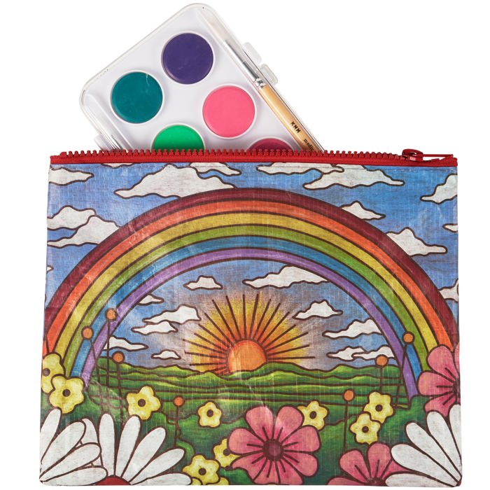 Recycled Material Pencil or Makeup Bag and Coin Purses with Sayings: Gnomes, Rainbow, She Believed She Could So She Did