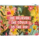 She Believed She Could So She Did Zipper Pouch | Recycled Material Floral Pencil Case Wallet  Recycled Material Pencil or Makeup Bag and Coin Purses with Sayings: Gnomes, Rainbow, She Believed She Could So She Did