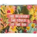 She Believed She Could So She Did Zipper Pouch | Recycled Material Floral Pencil Case Wallet  Recycled Material Pencil or Makeup Bag and Coin Purses with Sayings: Gnomes, Rainbow, She Believed She Could So She Did