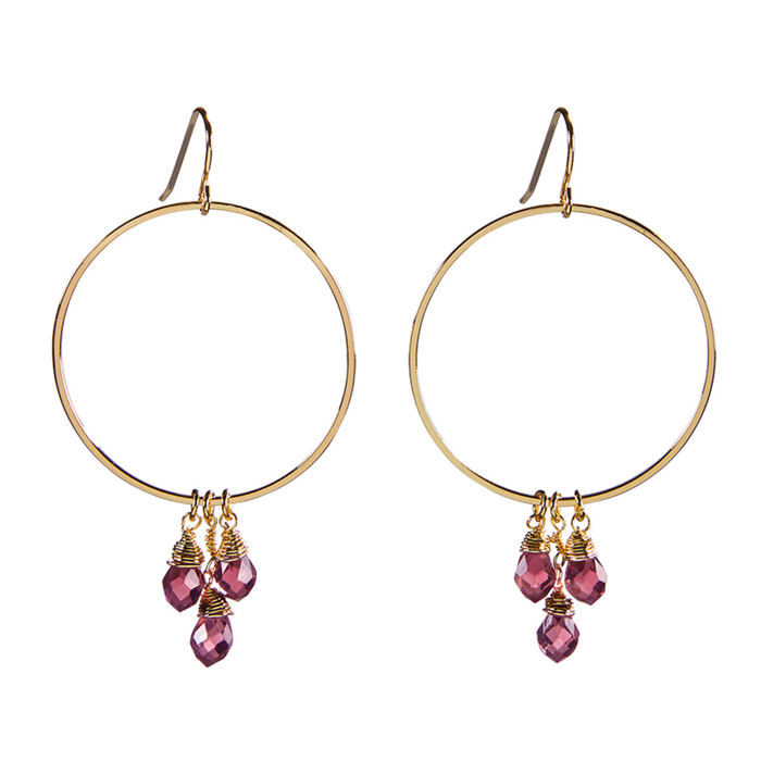 Dangle Hoop Gem Earrings - 6 Color Options |  Cut Glass Gemstones Fashion Jewelry