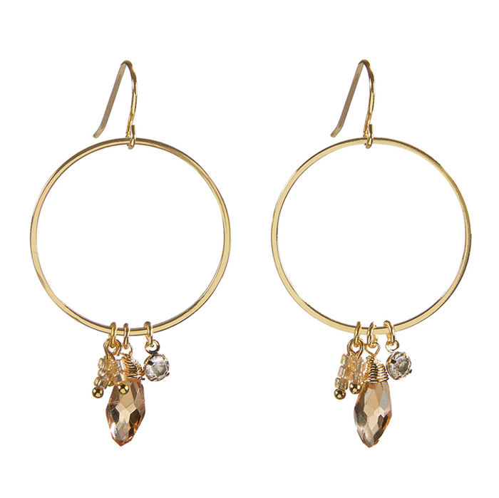 Dangle Hoop Gem Earrings - 6 Color Options |  Cut Glass Gemstones Fashion Jewelry