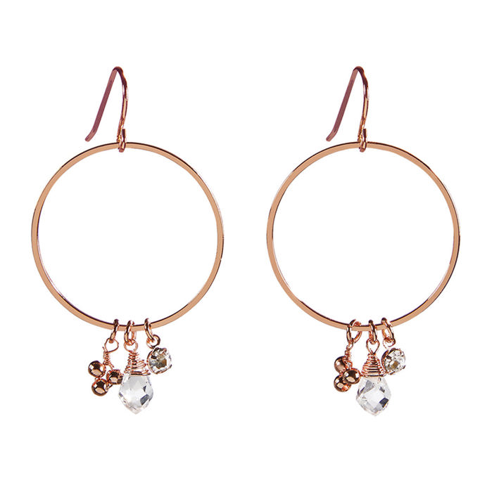 Dangle Hoop Gem Earrings - 6 Color Options |  Cut Glass Gemstones Fashion Jewelry