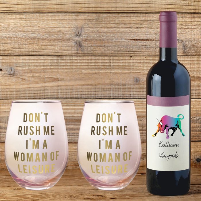 Don't Rush Me, I'm a Woman Of Leisure Stemless Wine Glass in Rose and Gold